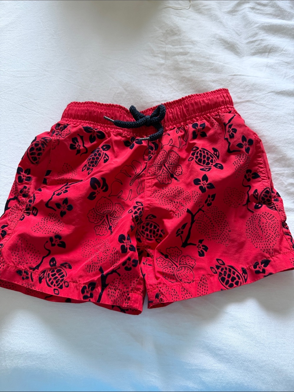 Vilebrequin Red Swim Shorts with Navy Floral Print